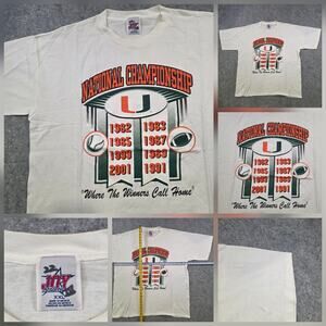 Vintage Miami Hurricanes T Shirt Mens 2XL White NCAA Football Joy Athletic Champ